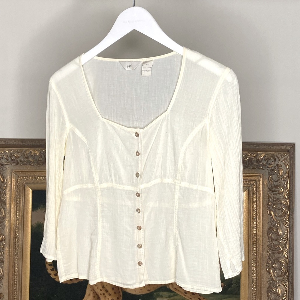 Beautiful Sheer Cotton Cream Blouse by J.Jill size XS